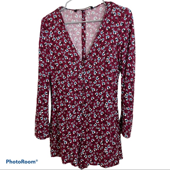 Zara button front V plunge floral jumpsuit SIze Small - Picture 1 of 6